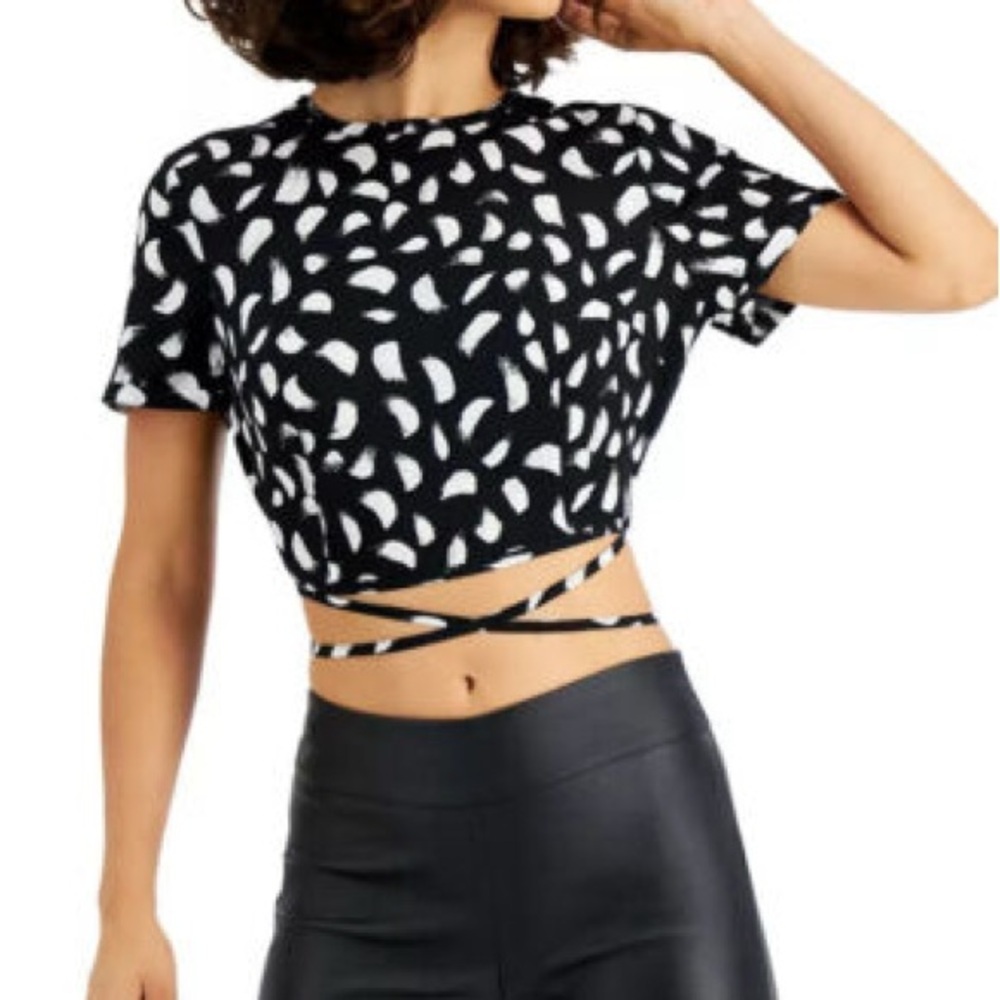 BAR III xl Black and White Women's Wrap Top Blouse Shirt
